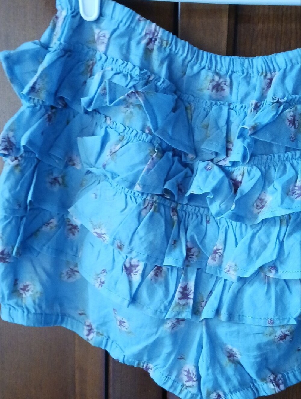 NEW! Free People "Ruffle Up Bloomers" Light Blue Ruffle Floral High-Waist Shorts - Picture 8 of 14